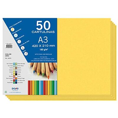 DOHE Cartulinas A3 Color Oro para Manualidades e Impresión (50 uds.) 21x29,7 cm 180 g/m² Material de oficina DOHE Cartulinas A3 Color Oro para Manualidades e Impresión (50 uds.) 21x29,7 cm 180 g/m² Material de oficina