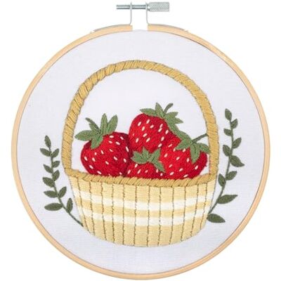 Trimits Kit de bordado con bastidor: diseño de fresas sobre tela de algodón preimpresa (25 x 25 cm) con base de fieltro, hilo, aguja e instrucciones Trimits Kit de bordado con bastidor: diseño de fresas sobre tela de algodón preimpresa (25 x 25 cm) con base de fieltro, hilo, aguja e instrucciones