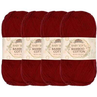 BambooMN JubileeYarn Hilo de algodón de bambú suave para bebé, 50 g/madeja, color rojo intenso, 4 madejas BambooMN JubileeYarn Hilo de algodón de bambú suave para bebé, 50 g/madeja, color rojo intenso, 4 madejas