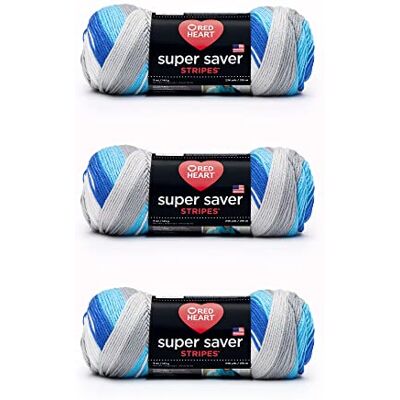 Red Heart Super Saver- Ovillo de hilo, paquete de 3 unidades, a rayas (Calm Stripe) Red Heart Super Saver- Ovillo de hilo, paquete de 3 unidades, a rayas (Calm Stripe)