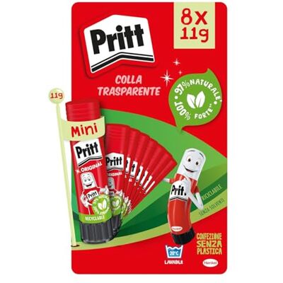 Pritt Pegamento en barra, pegamento para niños seguro y fiable, pegamento para manualidades y bricolaje, con una sujeción fuerte para uso escolar y oficina, 8 barras x 11 g Pritt Pegamento en barra, pegamento para niños seguro y fiable, pegamento para manualidades y bricolaje, con una sujeción fuerte para uso escolar y oficina, 8 barras x 11 g