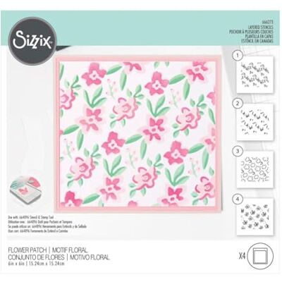Sizzix Alexis Trimble Plantillas en capas, 4 unidades, diseño de flores Sizzix Alexis Trimble Plantillas en capas, 4 unidades, diseño de flores