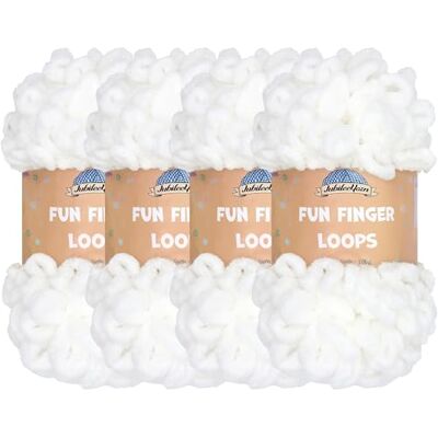 BambooMN JubileeYarn, Fun Finger Loops, Madeja de lana, 4 unidades, 100 g, poliéster jumbo, Blanco (White) BambooMN JubileeYarn, Fun Finger Loops, Madeja de lana, 4 unidades, 100 g, poliéster jumbo, Blanco (White)