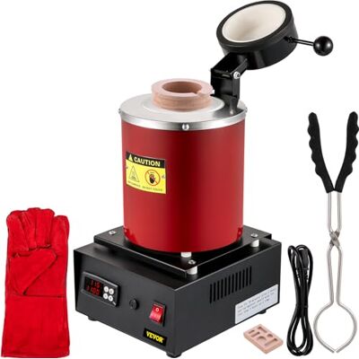 VEVOR Horno de Fusión de Oro, Temperatura Máxima de 1150 ℃, Horno de Fusión Eléctrico Digital con Crisol Cerámico de 3 kg, Matriz de Lingote y Guantes, para Procesar Oro/Plata/Cobre/Aluminio, Rojo VEVOR Horno de Fusión de Oro, Temperatura Máxima de 1150 ℃, Horno de Fusión Eléctrico Digital con Crisol Cerámico de 3 kg, Matriz de Lingote y Guantes, para Procesar Oro/Plata/Cobre/Aluminio, Rojo