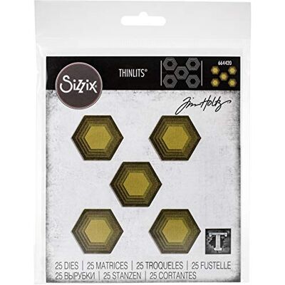 Sizzix Set de Troqueles Thinlits 25 pzas Azulejos Apilados, Hexágonos by Tim Holtz, Papel Plástico, Multicolor, Talla única Sizzix Set de Troqueles Thinlits 25 pzas Azulejos Apilados, Hexágonos by Tim Holtz, Papel Plástico, Multicolor, Talla única