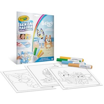 CRAYOLA , Color Wonder, Kit completo con 18 páginas para colorear y 4 marcadores para colorear sin manchas, con los personaje de Bluey, actividad creativa para niños de 3 a 5 años, cód. CRAYOLA , Color Wonder, Kit completo con 18 páginas para colorear y 4 marcadores para colorear sin manchas, con los personaje de Bluey, actividad creativa para niños de 3 a 5 años, cód.