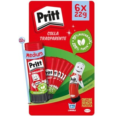 Pritt 6 barras de pegamento de 22 g, pegamento seguro y fiable, adhesivo para manualidades y bricolaje, con una sujeción fuerte para uso escolar y oficina, 6 barras de 22 g Pritt 6 barras de pegamento de 22 g, pegamento seguro y fiable, adhesivo para manualidades y bricolaje, con una sujeción fuerte para uso escolar y oficina, 6 barras de 22 g