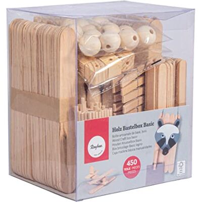 Rayher Basic-Bastelbox Holz - 450 Piezas de Madera para Manualidades Rayher Basic-Bastelbox Holz - 450 Piezas de Madera para Manualidades