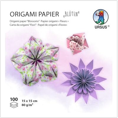Ursus Papel origami "Flores", morado/rosa, 100 hojas, 80 g/m², 15 x 15 cm, 7 motivos surtidos, impreso por ambas caras, con instrucciones de plegado, bricolaje & decoración Ursus Papel origami "Flores", morado/rosa, 100 hojas, 80 g/m², 15 x 15 cm, 7 motivos surtidos, impreso por ambas caras, con instrucciones de plegado, bricolaje & decoración