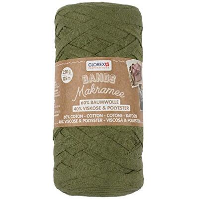 GLOREX Cintas Makramee hilo textil supersuave de 60% algodón / 40% viscosa para ganchillo tricotar anudar y diseño textil 250 g aprox. 125 m oliva GLOREX Cintas Makramee hilo textil supersuave de 60% algodón / 40% viscosa para ganchillo tricotar anudar y diseño textil 250 g aprox. 125 m oliva