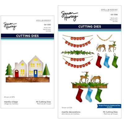 Spellbinders Mantle Village and Decorations Juego de troqueles grabados de la colección Timeless Trees de Simon Hurley Spellbinders Mantle Village and Decorations Juego de troqueles grabados de la colección Timeless Trees de Simon Hurley