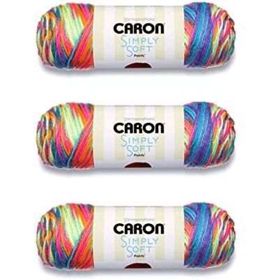 Caron Simply Soft Rainbow Bright Paints Ovillo de lana, paquete de 3 unidades de 141 gramos/5 onzas, acrílico, 4 medianos (peinado), 235 yardas, tejido/ganchillo Caron Simply Soft Rainbow Bright Paints Ovillo de lana, paquete de 3 unidades de 141 gramos/5 onzas, acrílico, 4 medianos (peinado), 235 yardas, tejido/ganchillo