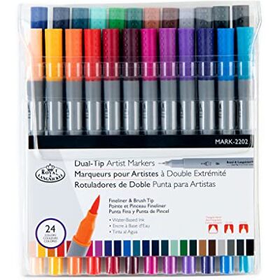Royal & Langnickel Marcadores de artista de doble punta, colores surtidos, 24 piezas Royal & Langnickel Marcadores de artista de doble punta, colores surtidos, 24 piezas