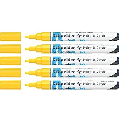 Schneider Paint-It Lápices acrílicos (con punta redonda de 2 mm, pinturas acrílicas de alta cobertura para madera, lienzo, piedra, etc.), 5 unidades, color amarillo Schneider Paint-It Lápices acrílicos (con punta redonda de 2 mm, pinturas acrílicas de alta cobertura para madera, lienzo, piedra, etc.), 5 unidades, color amarillo