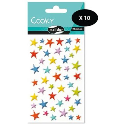 My Mandarine Maildor Bolsa de gomas 3D Cooky 1 tabla de 7,5 x 12 cm, estrellas colores (46 pegatinas) Paquete de 10 My Mandarine Maildor Bolsa de gomas 3D Cooky 1 tabla de 7,5 x 12 cm, estrellas colores (46 pegatinas) Paquete de 10