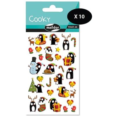Maildor Bolsa de gomas 3D Cooky 1 tabla de 7,5 x 12 cm, Navidad pingüinos (28 pegatinas) Paquete de 10 Maildor Bolsa de gomas 3D Cooky 1 tabla de 7,5 x 12 cm, Navidad pingüinos (28 pegatinas) Paquete de 10