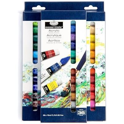 Royal & Langnickel Essentials Juego de pintura acrílica de 12 ml, 36 unidades, colores surtidos Royal & Langnickel Essentials Juego de pintura acrílica de 12 ml, 36 unidades, colores surtidos