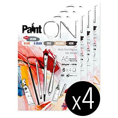 Clairefontaine – Bloque de pegamento multitécnico – 24 hojas de papel de dibujo multitécnico – Surtido de 6 colores x4 hojas – A5 14,8 x 21 cm, 250 g – Paquete de 4 bloques Clairefontaine – Bloque de pegamento multitécnico – 24 hojas de papel de dibujo multitécnico – Surtido de 6 colores x4 hojas – A5 14,8 x 21 cm, 250 g – Paquete de 4 bloques