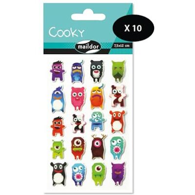 Maildor Bolsa de gomas 3D Cooky 1 tabla de 7,5 x 12 cm, monstruos (20 pegatinas) Paquete de 10 Maildor Bolsa de gomas 3D Cooky 1 tabla de 7,5 x 12 cm, monstruos (20 pegatinas) Paquete de 10