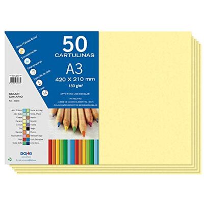 DOHE Cartulinas A3 Amarillo Canario para Manualidades e Impresión (50 uds.) 21x29,7 cm 180 g/m² Material de oficina DOHE Cartulinas A3 Amarillo Canario para Manualidades e Impresión (50 uds.) 21x29,7 cm 180 g/m² Material de oficina