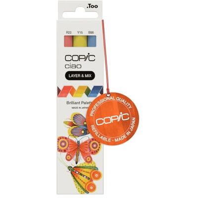 COPIC Ciao LAYER & MIX «Brilliant Palette», set de rotuladores de 3 colores diferentes, rotulador de trazado con punta mediana y punta de pincel. COPIC Ciao LAYER & MIX «Brilliant Palette», set de rotuladores de 3 colores diferentes, rotulador de trazado con punta mediana y punta de pincel.