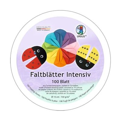 Ursus 296 74 99 Hojas plegables intensas, 100 hojas, Ø 15 cm, 130 g/m² Papel de colores en 10 tonos, papel de colores para manualidades, bricolaje y decoración Ursus 296 74 99 Hojas plegables intensas, 100 hojas, Ø 15 cm, 130 g/m² Papel de colores en 10 tonos, papel de colores para manualidades, bricolaje y decoración