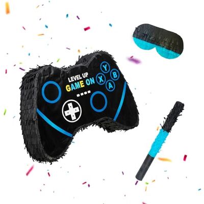 Relaxdays Piñata gamer con palo y antifaz, negro Piñata infantil para cumpleaños, para rellenar, mando, 28x40x7 cm Relaxdays Piñata gamer con palo y antifaz, negro Piñata infantil para cumpleaños, para rellenar, mando, 28x40x7 cm