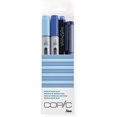 COPIC Ciao Set «Doodle Pack Blue», Estuche de 4 Piezas con 2 rotuladores Dobles de Punta Mediana y Punta de Pincel, Incluido el Multiliner y el Glitter Pen COPIC Ciao Set «Doodle Pack Blue», Estuche de 4 Piezas con 2 rotuladores Dobles de Punta Mediana y Punta de Pincel, Incluido el Multiliner y el Glitter Pen