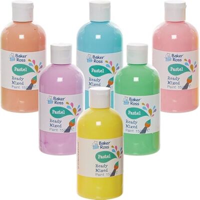 Baker Ross Paquete de 150 ml de pintura en colores pastel para póster Caja de 6 unidades, Botellas de pintura, Pintura para niños Baker Ross Paquete de 150 ml de pintura en colores pastel para póster Caja de 6 unidades, Botellas de pintura, Pintura para niños
