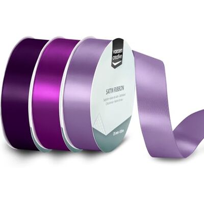 Creative Cinta de Raso Set 3 Colores de 10 m x 25 mm Morado para Lazos, Regalos, Decoraciones, Boda, Atrapasueños y más Manualidades Creative Cinta de Raso Set 3 Colores de 10 m x 25 mm Morado para Lazos, Regalos, Decoraciones, Boda, Atrapasueños y más Manualidades