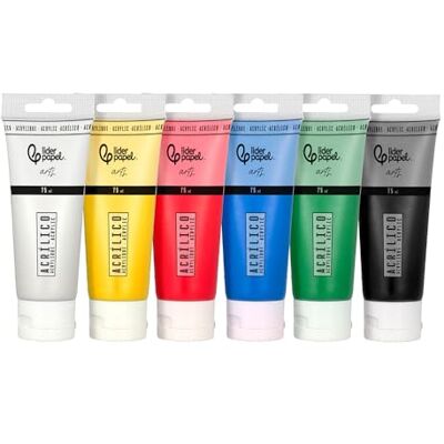 Liderpapel Pintura acrilica caja de 6 tubos de plastico de 75 ml colores basicos. Liderpapel Pintura acrilica caja de 6 tubos de plastico de 75 ml colores basicos.