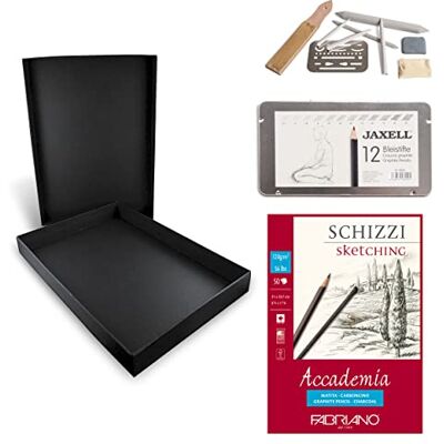 Honsell Set de dibujo Disegno, set de artista en estuche negro con lápices, 9 accesorios de dibujo y cuaderno de dibujo A4 Honsell Set de dibujo Disegno, set de artista en estuche negro con lápices, 9 accesorios de dibujo y cuaderno de dibujo A4