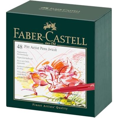 Faber-Castell Estuche estudio con 48 rotuladores Pitt punta de pincel, multicolor Faber-Castell Estuche estudio con 48 rotuladores Pitt punta de pincel, multicolor