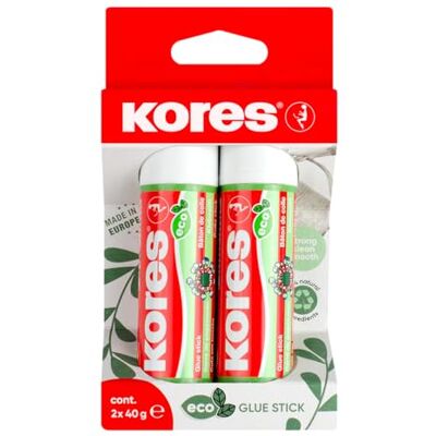 Kores Pegamento ecológico, adhesivo de fuerte sujeción, seguro y no tóxico, pegamento para manualidades y manualidades, respetuoso con el medio ambiente, paquete de 2 unidades de 40 g Kores Pegamento ecológico, adhesivo de fuerte sujeción, seguro y no tóxico, pegamento para manualidades y manualidades, respetuoso con el medio ambiente, paquete de 2 unidades de 40 g