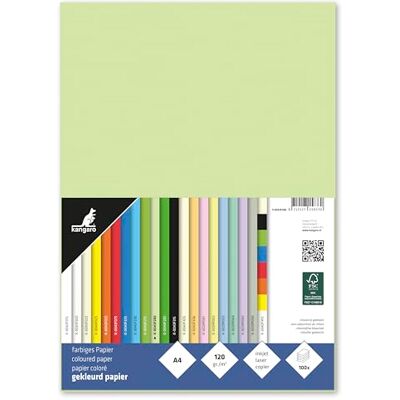 Kangaro Papel de tono, color verde claro, DIN A4, 120 g/m², mezcla FSC, 100 unidades, papel de carta para manualidades Kangaro Papel de tono, color verde claro, DIN A4, 120 g/m², mezcla FSC, 100 unidades, papel de carta para manualidades
