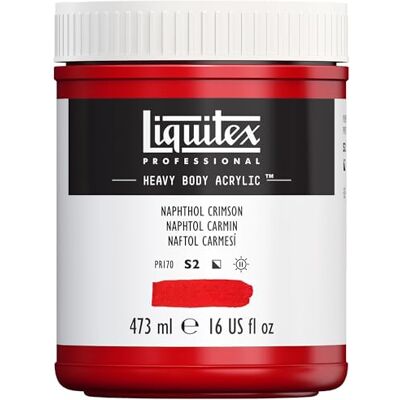 Liquitex pintura acrílica profesional Heavy Body cuerpo espeso, tarro de 473 ml, color rojo naftol carmesí Liquitex pintura acrílica profesional Heavy Body cuerpo espeso, tarro de 473 ml, color rojo naftol carmesí