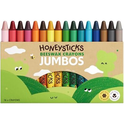 Honeysticks Ceras de Colores Jumbo 100% Cera de Abeja 16 Lápices de Cera Natural, Pura, Grado Alimentario, Sostenibles, No Tóxicos, Hechos en Nueva Zelanda, Crayones Fáciles de Sujetar y Usar Honeysticks Ceras de Colores Jumbo 100% Cera de Abeja 16 Lápices de Cera Natural, Pura, Grado Alimentario, Sostenibles, No Tóxicos, Hechos en Nueva Zelanda, Crayones Fáciles de Sujetar y Usar