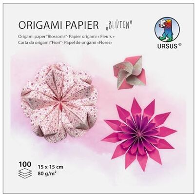 Ursus Papel origami "Flores", rosa/naranja, 100 hojas, 80 g/m², 15 x 15 cm, 7 motivos surtidos, impreso por ambas caras, con instrucciones, bricolaje y decoración Ursus Papel origami "Flores", rosa/naranja, 100 hojas, 80 g/m², 15 x 15 cm, 7 motivos surtidos, impreso por ambas caras, con instrucciones, bricolaje y decoración