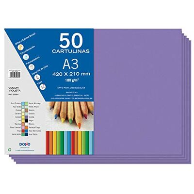 DOHE Cartulinas A3 Color Violeta para Manualidades e Impresión (50 uds.) 21x29,7 cm 180 g/m² Material de oficina DOHE Cartulinas A3 Color Violeta para Manualidades e Impresión (50 uds.) 21x29,7 cm 180 g/m² Material de oficina