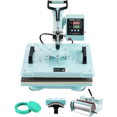VEVOR 5 en 1 Máquina de Prensado por Calor con Prensa de Vaso de 887ml, 300 x 380 mm, Prensa Térmico con Giro de 360° con Control Digital Preciso para Camisetas, Tazas, Sombreros y Platos, Verde VEVOR 5 en 1 Máquina de Prensado por Calor con Prensa de Vaso de 887ml, 300 x 380 mm, Prensa Térmico con Giro de 360° con Control Digital Preciso para Camisetas, Tazas, Sombreros y Platos, Verde