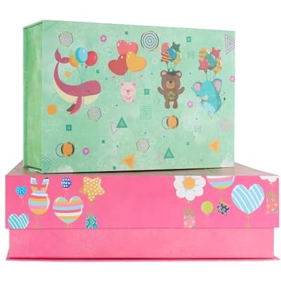Idena Caja regalo con tapa bisagra magnética, 2 piezas en diferentes tamaños, cajas regalo para niños en rosa y menta Idena Caja regalo con tapa bisagra magnética, 2 piezas en diferentes tamaños, cajas regalo para niños en rosa y menta