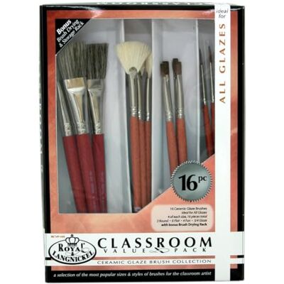 Royal & Langnickel Set de brochas vidriado cerámico de pelo de camello, 16 piezas Royal & Langnickel Set de brochas vidriado cerámico de pelo de camello, 16 piezas