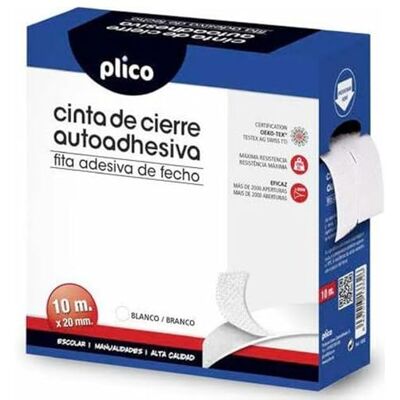PLICO Cinta de cierre adhesiva, 20 mm x 10 m, color blanco PLICO Cinta de cierre adhesiva, 20 mm x 10 m, color blanco