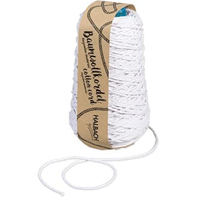 Halbach Seidenbänder Cordón de algodón Reciclado Ancho 2 mm Longitud 150 Metros Hilo de algodón sostenible para macramé o Manualidades Color: Blanco Halbach Seidenbänder Cordón de algodón Reciclado Ancho 2 mm Longitud 150 Metros Hilo de algodón sostenible para macramé o Manualidades Color: Blanco