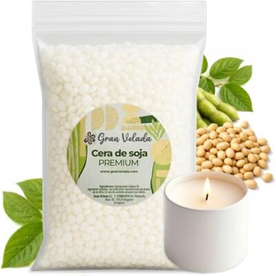 GRAN VELADA Cera de Soja Natural para Velas en Vaso 1 Kg Cera Vegetal para Velas en recipientes, Masaje y Cosmética Vegana y en Perlas o Escamas GRAN VELADA Cera de Soja Natural para Velas en Vaso 1 Kg Cera Vegetal para Velas en recipientes, Masaje y Cosmética Vegana y en Perlas o Escamas