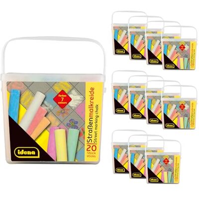 Idena 90442 Tizas para Pintar en la Calle en Cubo con asa, 12 Cajas con 20 Barras Cada una en 7 Colores, tizas para Pintar en el Asfalto, el pavimento o el hormigón Idena 90442 Tizas para Pintar en la Calle en Cubo con asa, 12 Cajas con 20 Barras Cada una en 7 Colores, tizas para Pintar en el Asfalto, el pavimento o el hormigón
