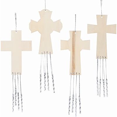 Baker Ross Kreuz Windspiel aus Holz Paquete de 4, Musikalisches Windspiel mit Metalglocken Bastelset für Kinder zum Anmalen und Dekorieren () Baker Ross Kreuz Windspiel aus Holz Paquete de 4, Musikalisches Windspiel mit Metalglocken Bastelset für Kinder zum Anmalen und Dekorieren ()