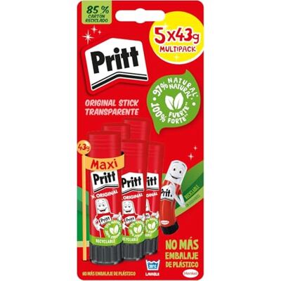 Pritt Stick Barra Adhesiva 43 g (pack de 5), pegamento infantil seguro para niños para manualidades, cola universal de adhesión fuerte para estuche escolar y oficina Pritt Stick Barra Adhesiva 43 g (pack de 5), pegamento infantil seguro para niños para manualidades, cola universal de adhesión fuerte para estuche escolar y oficina