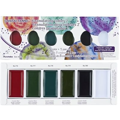 Kuretake Gansai Tambi GRANULATING Colores Ⅱ, juego de 5 colores, ideal para caligrafía, ilustraciones, letras de pincel, Fineart y más, fabricado en Japón, Kuretake Gansai Tambi GRANULATING Colores Ⅱ, juego de 5 colores, ideal para caligrafía, ilustraciones, letras de pincel, Fineart y más, fabricado en Japón,
