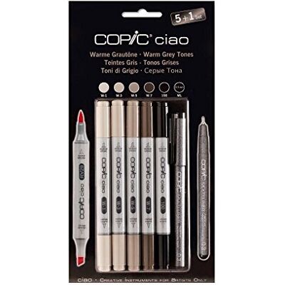 COPIC Ciao 5+1 Set «Warm Grey Tones», 5 rotuladores Dobles con Punta Mediana y Punta de Pincel, Incl. Multiliner Negro 0,3 mm COPIC Ciao 5+1 Set «Warm Grey Tones», 5 rotuladores Dobles con Punta Mediana y Punta de Pincel, Incl. Multiliner Negro 0,3 mm